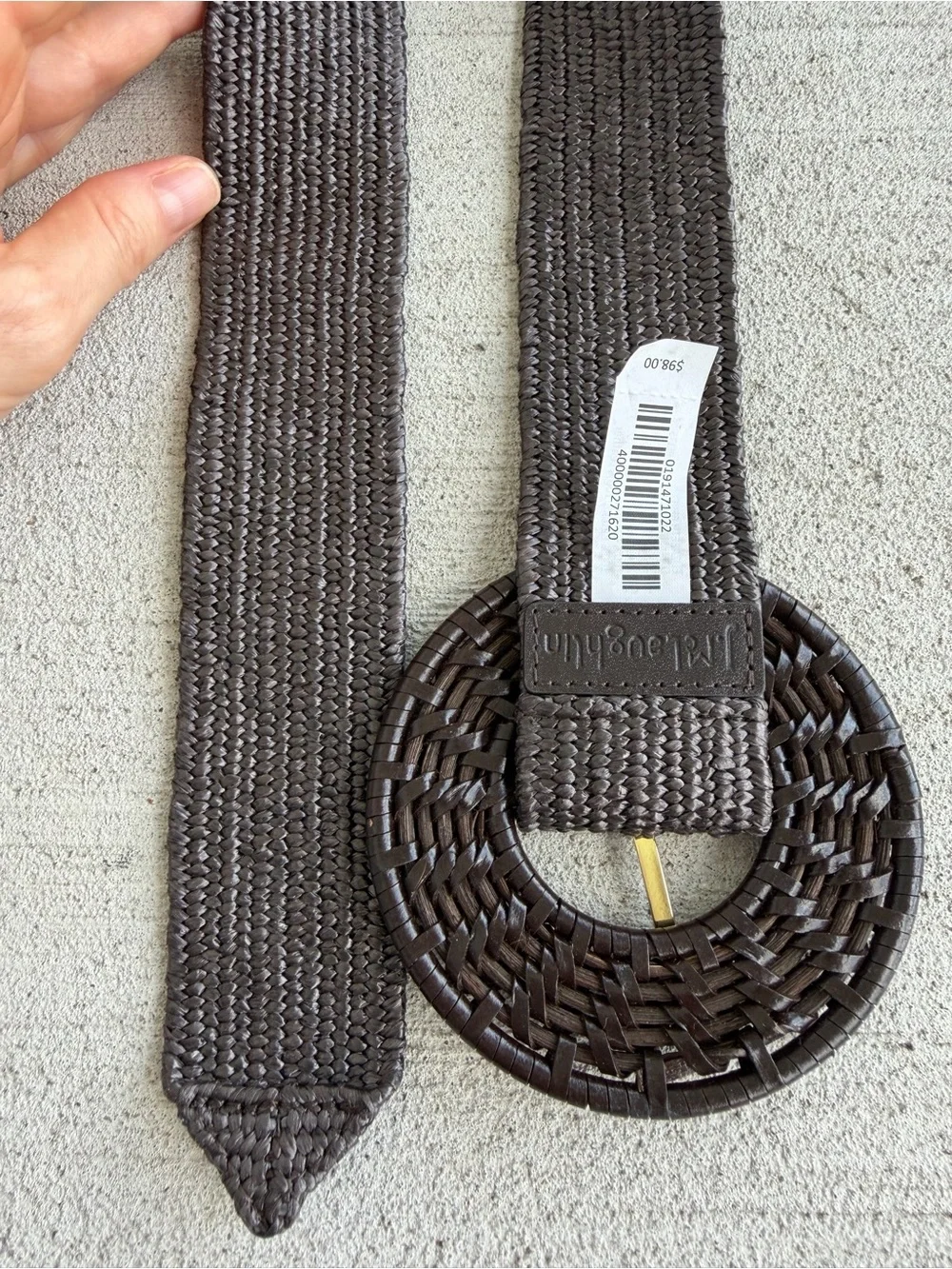 J. McLaughlin Woven Stretch Belt Brown Wide Elastic Belt Round Woven Buckle 36